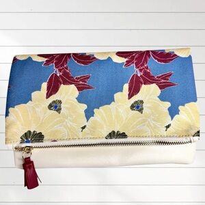Rachel Pally Clutch Bag Floral Zip Foldable Canvas Vegan Leather Makeup Pouch